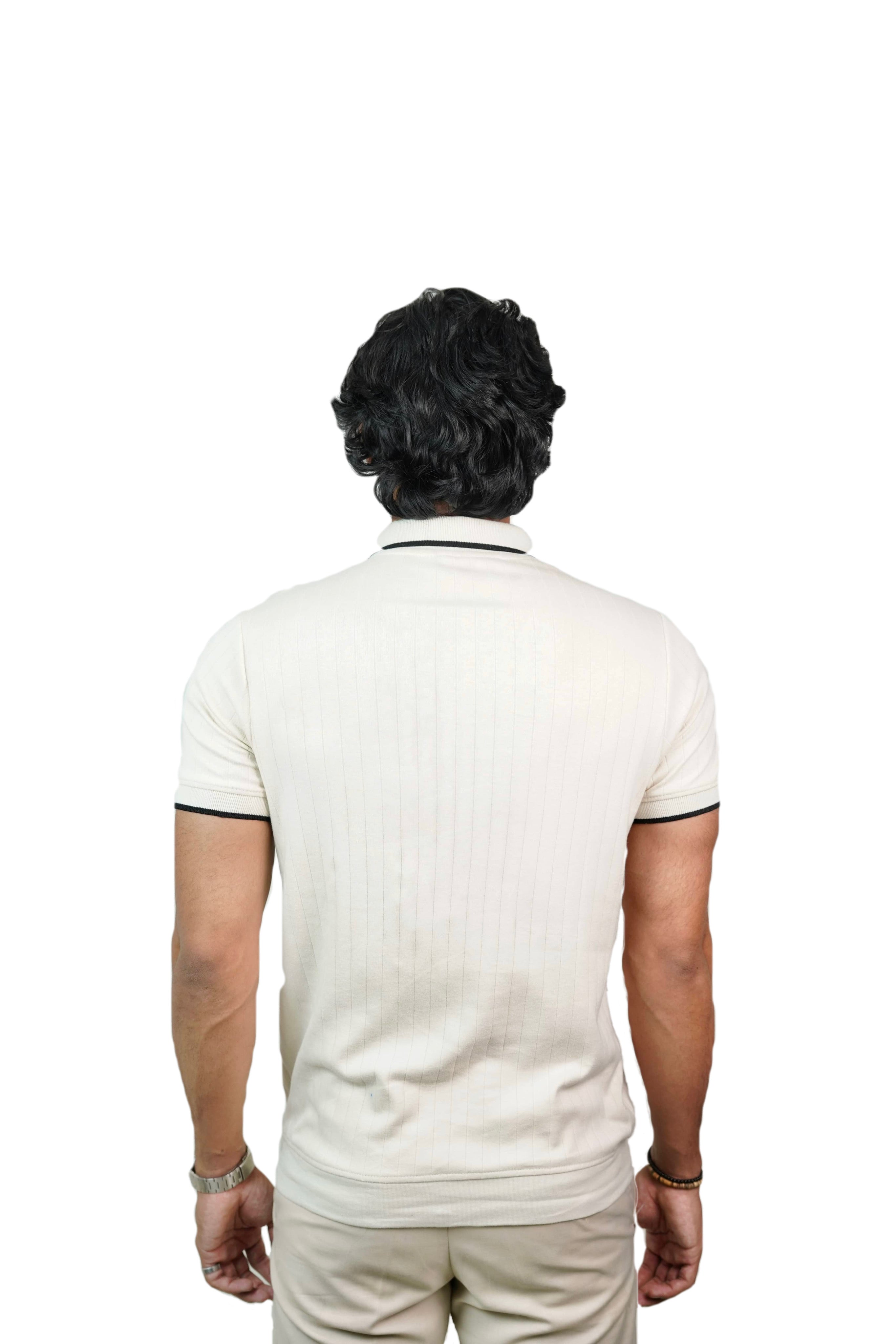 Ribbed Knit Zipper Polo Shirt
